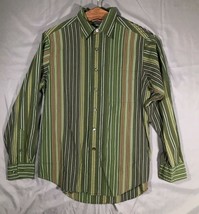 St. John&#39;s Bay Casual Button Up Pocket Shirt Green w/Stripes Men&#39;s Medium M - $15.79