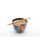 Japanese Ramen Udon Noodle Bowl with Chopsticks Gift 5 Inch Bloom Flowers - $24.74