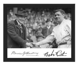 President Warren G. Harding Handshaking Babe Ruth Autographed 8X10 Framed Photo - £15.72 GBP