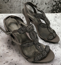 Kenneth Cole Reaction Pewter Beaded/Rhinestone Strap Dressy 4 in. Heel s... - $25.65
