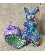 Handmade Decoupage Paper Mache Bunny Cracked Egg Eclectic Kitsch New Wav... - $8.91