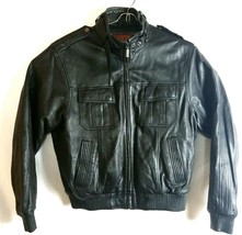 Hudson Men Leather Black Multi Pocket Bomber Jacket Full Zipper  - £71.03 GBP