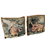 Tapestry Throw Pillows Set Lot 2 Courting Couple Romantic European Decor... - $93.14