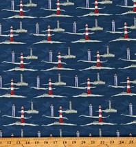 Cotton Lighthouses Island Beach Ocean Sea Shore Fabric Print by the Yard D587.82 - £10.19 GBP