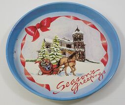M) Emson Christmas Season's Greetings Horse Sleigh Metal Tin Serving Tra... - $17.81