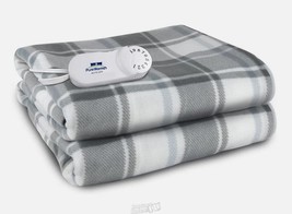 Pure Warmth Comfort Knit Fleece Electric Heated Warming Throw Blanket GREY/White - £34.08 GBP