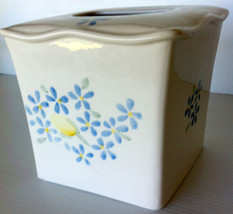 Vintage Ceramic Tissue Box Holder 6.25&quot; x 6&quot; White Blue Yellow Flowers - £19.77 GBP