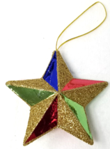 Mid Century Modern Rainbow Star Christmas Ornament Gold Glitter Vintage - £12.06 GBP