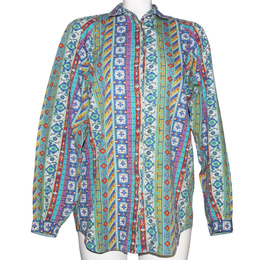 VTG Lizwear Colorful Bohemian Print Upper Wide Sleeves Cotton Blouse Wm&#39;... - $21.99