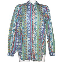 VTG Lizwear Colorful Bohemian Print Upper Wide Sleeves Cotton Blouse Wm&#39;... - $21.99