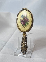 Purse Hand Mirror Compact Ornate Petit Point Ormalu Powder Box W/Screen &amp; Puff - £110.75 GBP