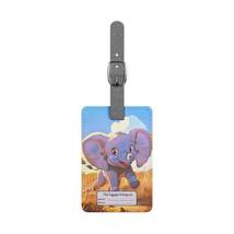 Luggage Tag  for Kids Cute Elephant Walking | Rectangle Saffiano Polyest... - $19.99