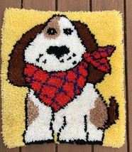 Vintage Latch Hook DOG with KERCHIEF Shag Rug Wall Hanging Rug Art 19&quot; x... - £19.45 GBP