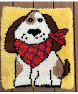 Vintage Latch Hook DOG with KERCHIEF Shag Rug Wall Hanging Rug Art 19&quot; x... - £19.45 GBP