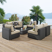 Sojourn 7 Piece Outdoor Patio Sunbrella Sectional Set Canvas Antique Beige EEI-2 - £2,745.37 GBP