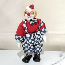 VINTAGE PORCELAIN Head Hand Feet Painted CLOWN DOLL 8&quot; Tall Checkered Cl... - £7.76 GBP