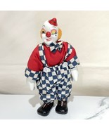 VINTAGE PORCELAIN Head Hand Feet Painted CLOWN DOLL 8&quot; Tall Checkered Cl... - $9.89