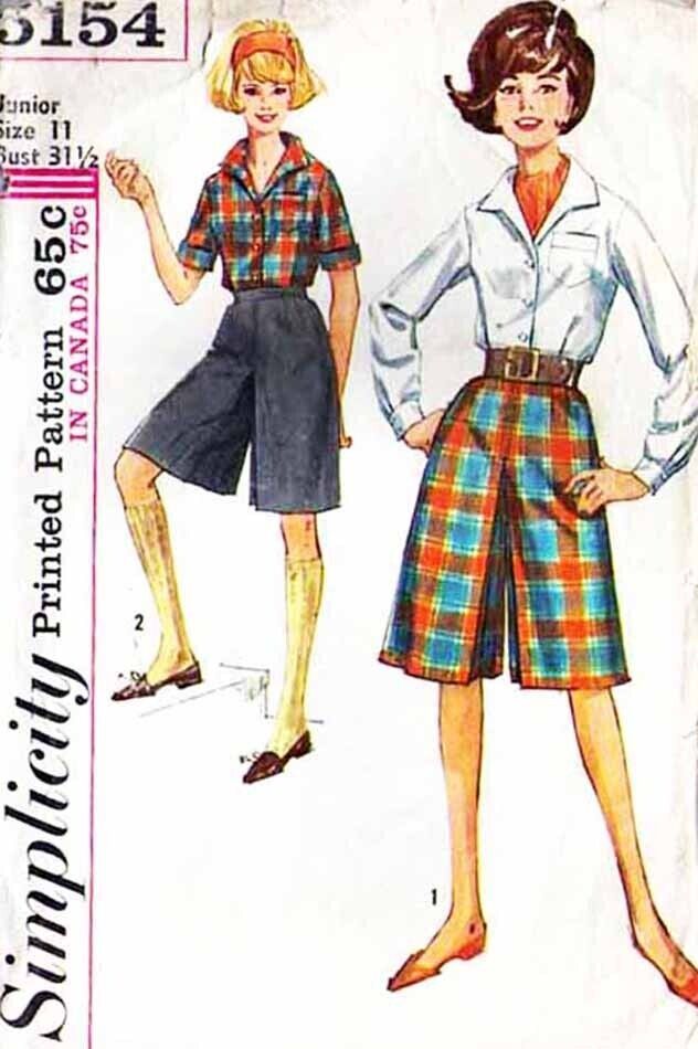 Teens' CULOTTES & BLOUSE Vintage 1960's Simplicity Pattern 5154 Size 11 - $12.00