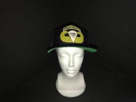 BLACK AIRBORNE PARACHUTIST SNAPBACK WITH GREEN UNDER BILL ONE SIZE FITS ... - $13.46
