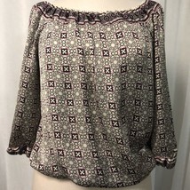 Max Studio Blouse Purple Ivory Elastic Trim Size Small - $14.85