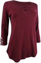Karen Scott Womens Cotton Lace-Up T-Shirt Size Small Color Merlot - £15.52 GBP