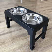 Stainless Steel Adjustable Height Pet Dog Elevated Double Bowl Feeder Dish - £32.24 GBP