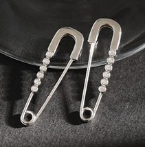 SHANICE 925 Silver Safety Pin Studs Earrings for Women Fashion White Crystal CZ  - £15.85 GBP