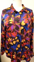 Johnny Was 100% Silk Roll-tab Sleeves Shirt Sz-L Multicolor Floral Print - £143.99 GBP