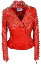 red fashion sx women&#39;s punk studded rivet faux leather motorcycle short jacket - £51.35 GBP