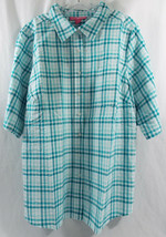  Plus Size Petite Seersucker Bigshirt Button Tab SS Check Teal Green Whi... - £13.39 GBP