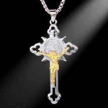 Silver Gold Jesus Christ Crucifix Cross Pendant Necklace Jewelry Chain 24&quot; Gift - £9.48 GBP