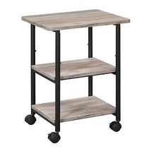 Modern Industrial Black Metal Grey Wood Printer Stand Shelf Cart - $2,602.11 MXN