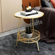 White Marble Round Shape Iron Stand Side Table – Elegant and Versatile Accent Pi - $205.70