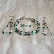 Green Goddess Emerald Swarovski Crystal Silver Allure Bracelet Earring Set - £20.39 GBP