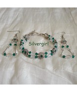 Green Goddess Emerald Swarovski Crystal Silver Allure Bracelet Earring Set - £20.83 GBP