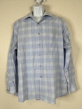 Van Heusen Air+ Men Size XL 17/17.5 Blue Check Button Up Shirt Long Sleeve - £6.52 GBP