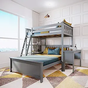 Bunk Bed, L Shape Twin-Over-Full Bed Frame For Kids With Bookcase And De... - £1,157.52 GBP