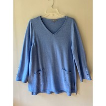 Habitat Sz M Stretch Blue Front Pocket Cotton Swing Tunic Sweater Blouse... - $465.70 MXN