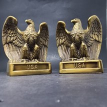 Vintage Mid Century Pair Brass Eagles USA Bookends Heavy 6.5&quot; Americana Decor - £31.63 GBP