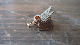 VIntage Enamel Angel Trumpet Lapel Pin 1&quot; - £11.07 GBP