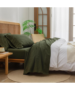 4 Pc bedding Sheet Set 100% Washed Cotton Linen Feel Super Soft Comforta... - $107.99