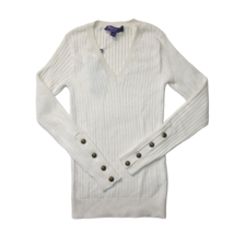 NWT Ralph Lauren Purple Label Cotton Cashmere V-neck in Cream Ribbed Sweater XS - £93.86 GBP