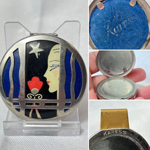 Art Deco Karess Woodward Enamel Compact Lady Face Rouge/Blush Art Deco N... - $197.95