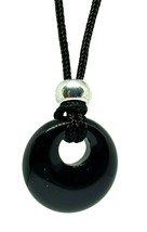 Obsidian Gemstone Donut Necklace Pendant Crystal Healing Chakra Stone Bead Cord - £7.00 GBP