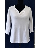 Ladies Cato White Tee, 3/4 Sleeves, V Neck w Buttons, 60% Cotton/40% Pol... - $21.36 CAD