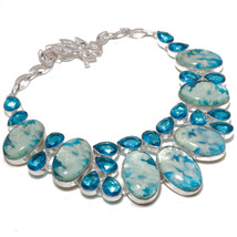 Dico Glass London Blue Topaz Gemstone Ethnic Gifted Necklace Jewelry 18" SA 5070 - £11.91 GBP
