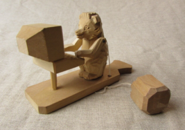 Hand Carved &#39;Bear At Computer&#39; Moving Folk Toy - $28.67
