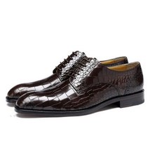 New Handmade Men&#39;s Brown Fashion Cow Leather Crocodile Texture Dress Shoes - $159.99