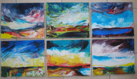 Selection of 6 acrylic landscape paintings on canvas listed by the artist - $148.06