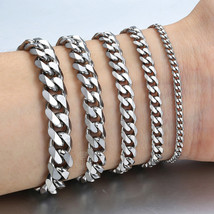  Silver Stainless Steel Curb Cuban Link Chain Bracelet Unisex Women Men 7-11inch - £6.98 GBP